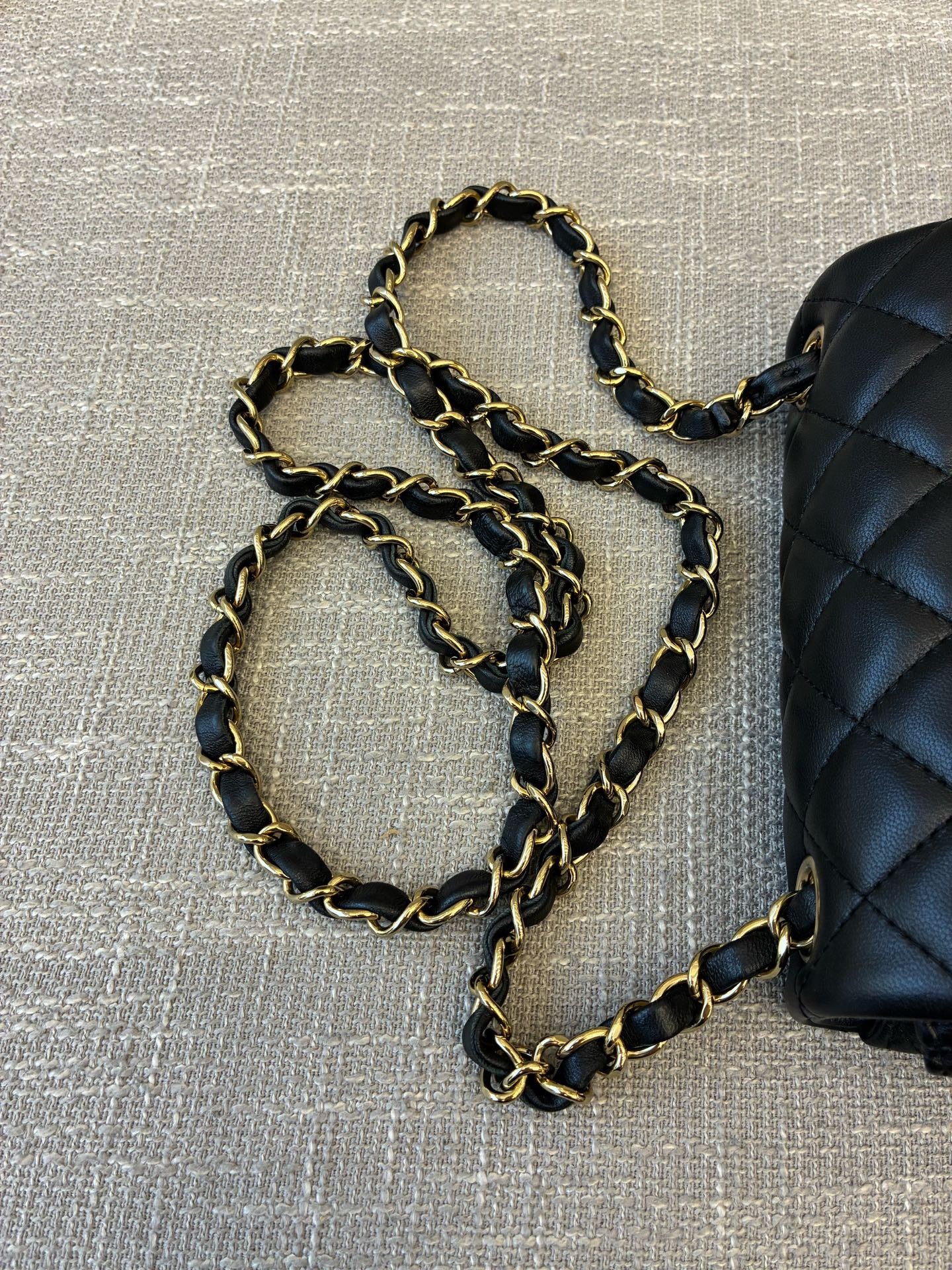 Preloved Chanel Black n Gold Classic Flap Bag Mini Square