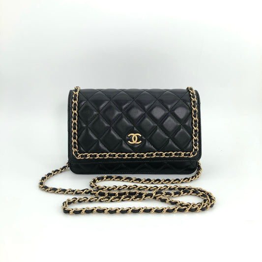 Preloved Chanel Black n Gold Chain Around Wallet On Chain WOC