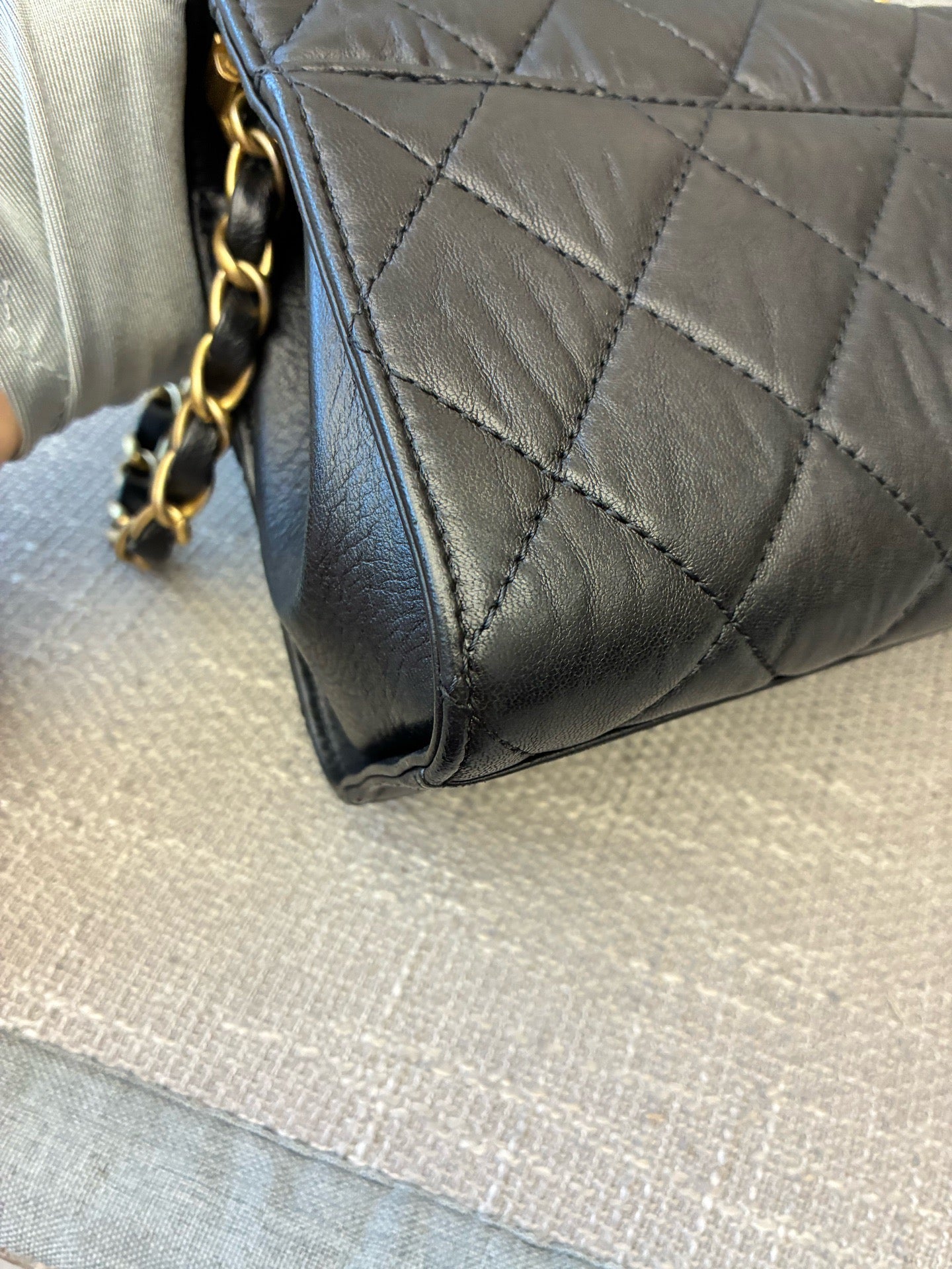 Preloved Chanel Black n Gold Flap Bag Mini with Top Handle