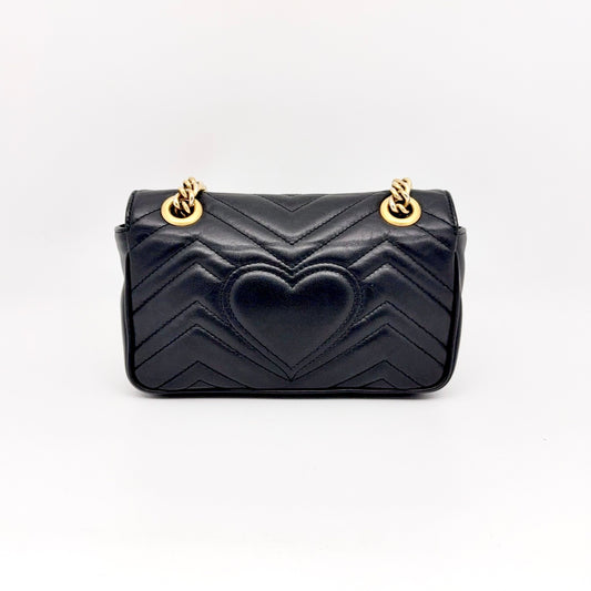 Preloved Gucci Black n Gold GG Marmont Shoulder Bag Small