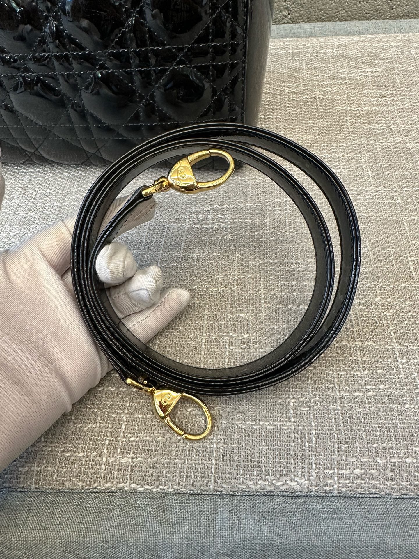 Preloved Christian Dior Black n Gold Lady Dior Large