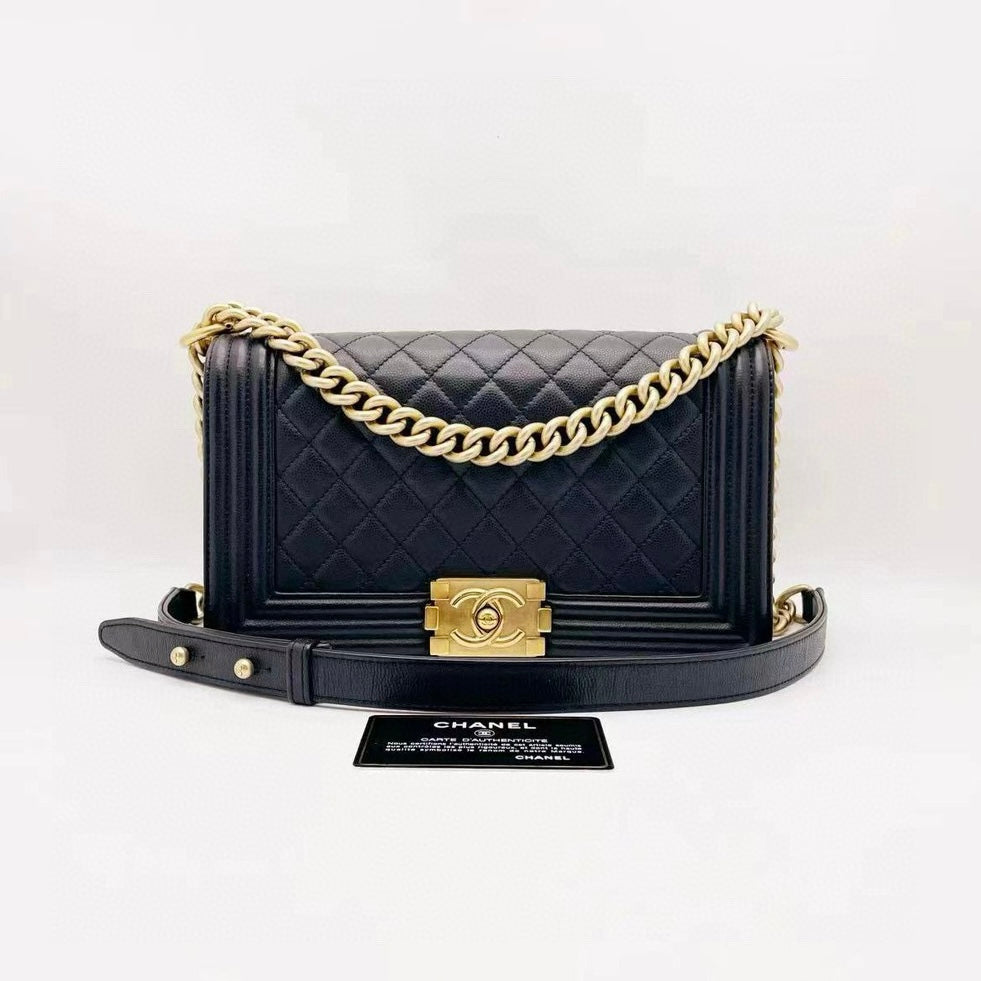 Preloved Chanel Black n Gold Boy Medium