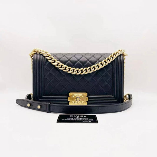 Preloved Chanel Black n Gold Boy Medium