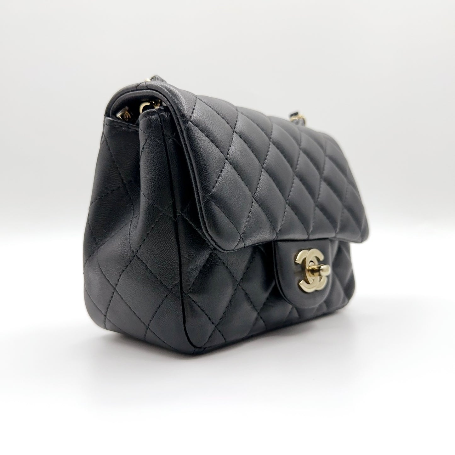 Preloved Chanel Black n Gold Classic Flap Bag Mini Square