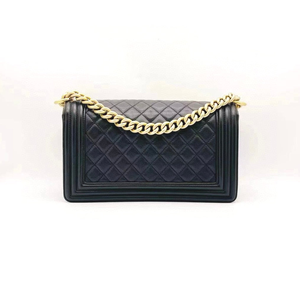 Preloved Chanel Black n Gold Boy Medium