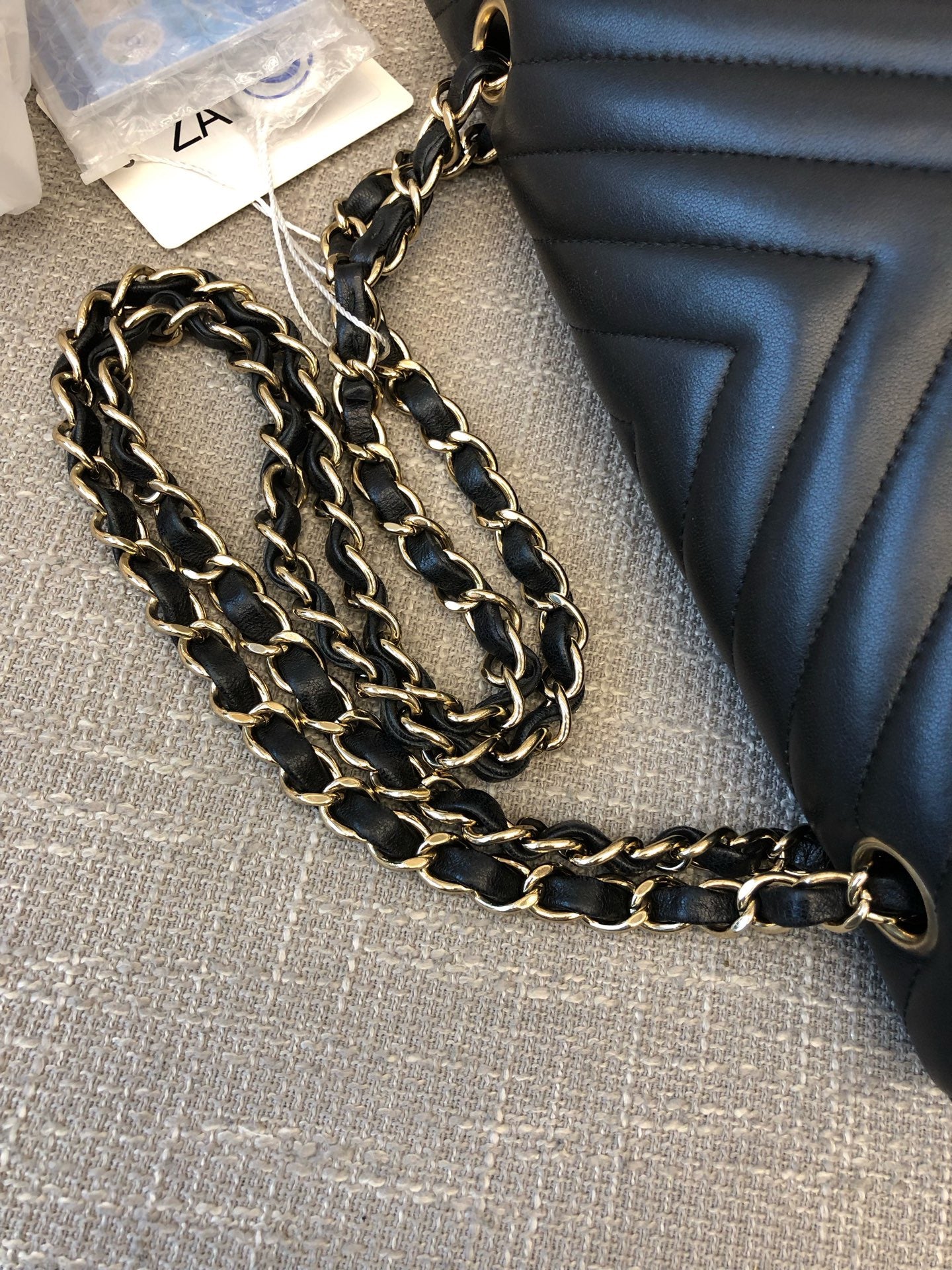 Preloved Chanel Black n Gold Classic Flap Chevron Medium