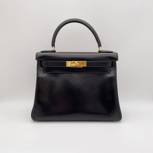 Preloved Hermes Vintage Black n Gold Kelly 28