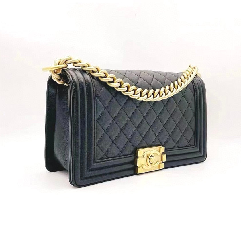 Preloved Chanel Black n Gold Boy Medium