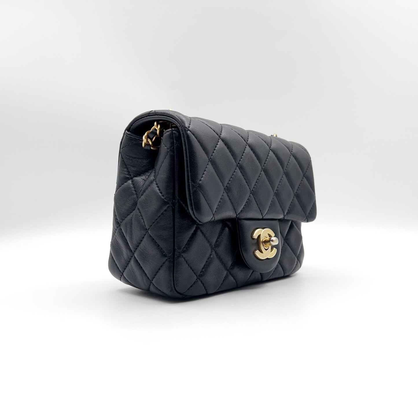 Preloved Chanel Black N Gold Pearl Crush Mini Square