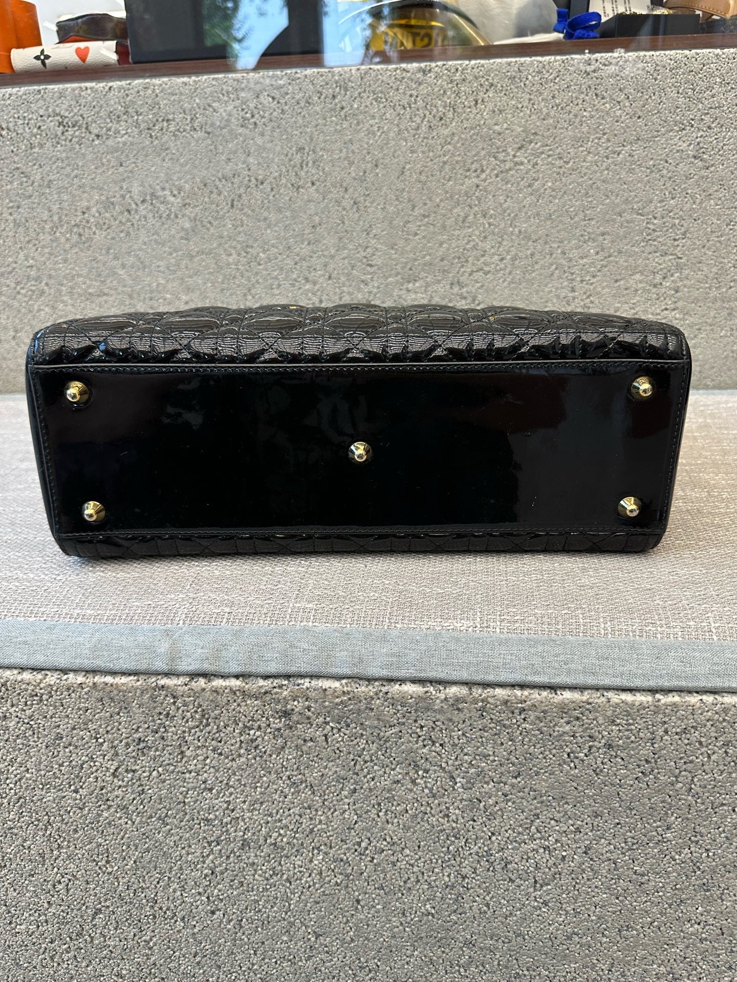 Preloved Christian Dior Black n Gold Lady Dior Large