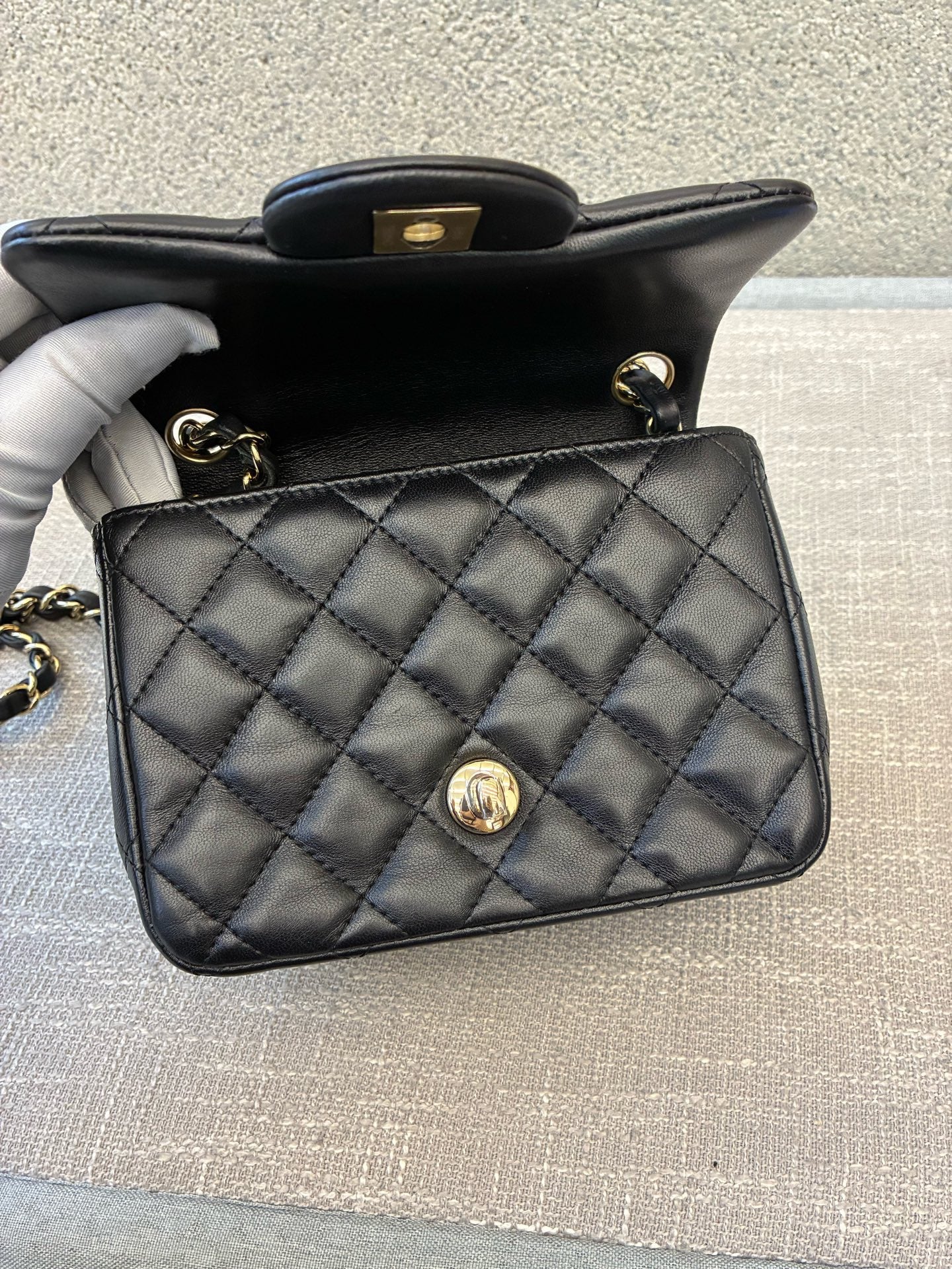 Preloved Chanel Black n Gold Classic Flap Bag Mini Square