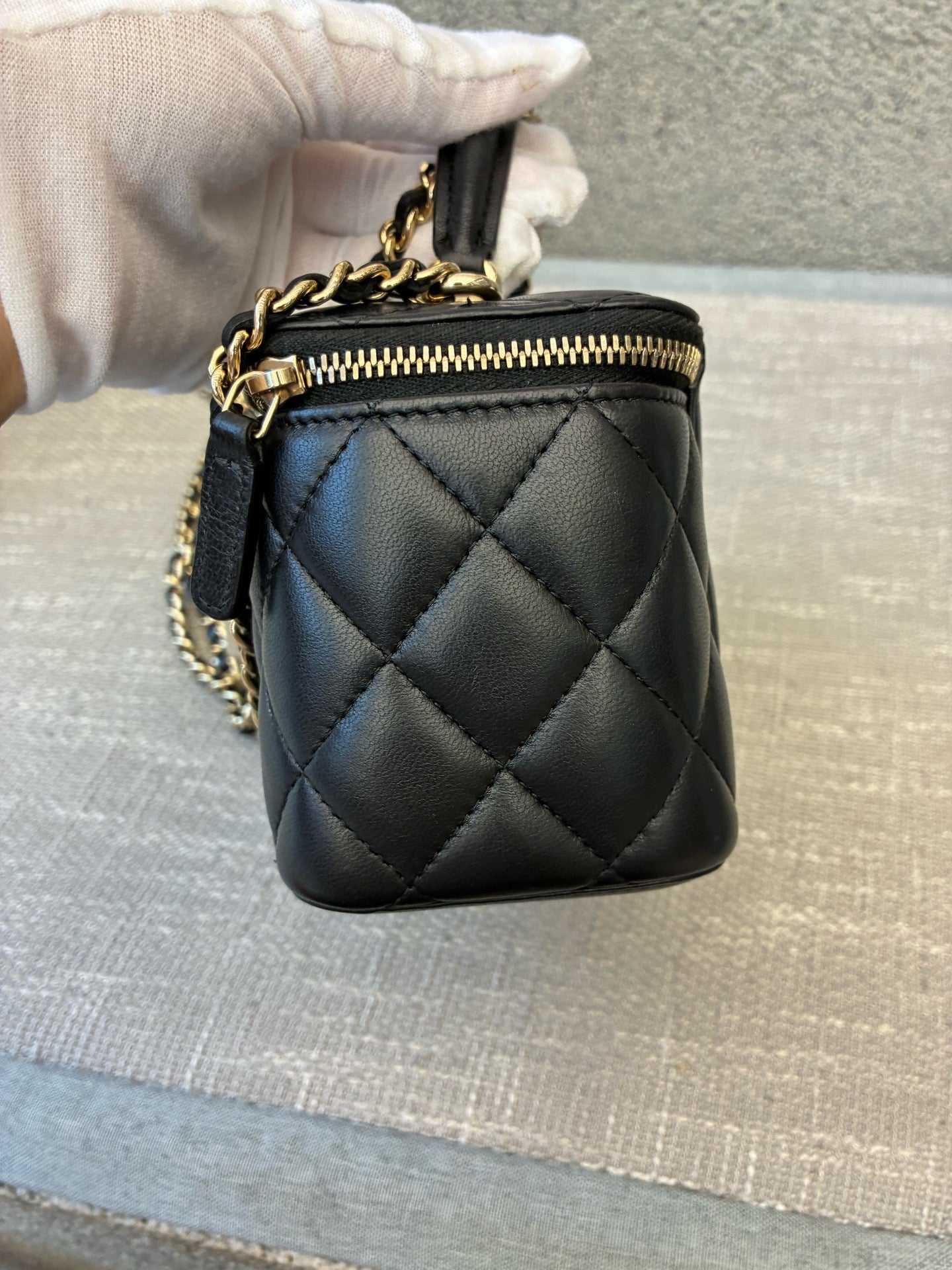 Preloved Chanel Black n Gold Classic Vanity Case with Top Handle