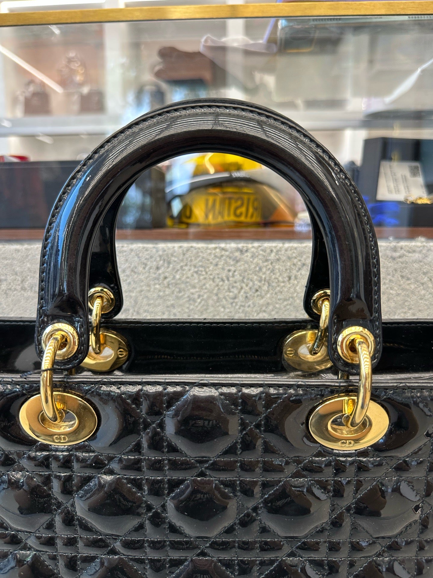 Preloved Christian Dior Black n Gold Lady Dior Large