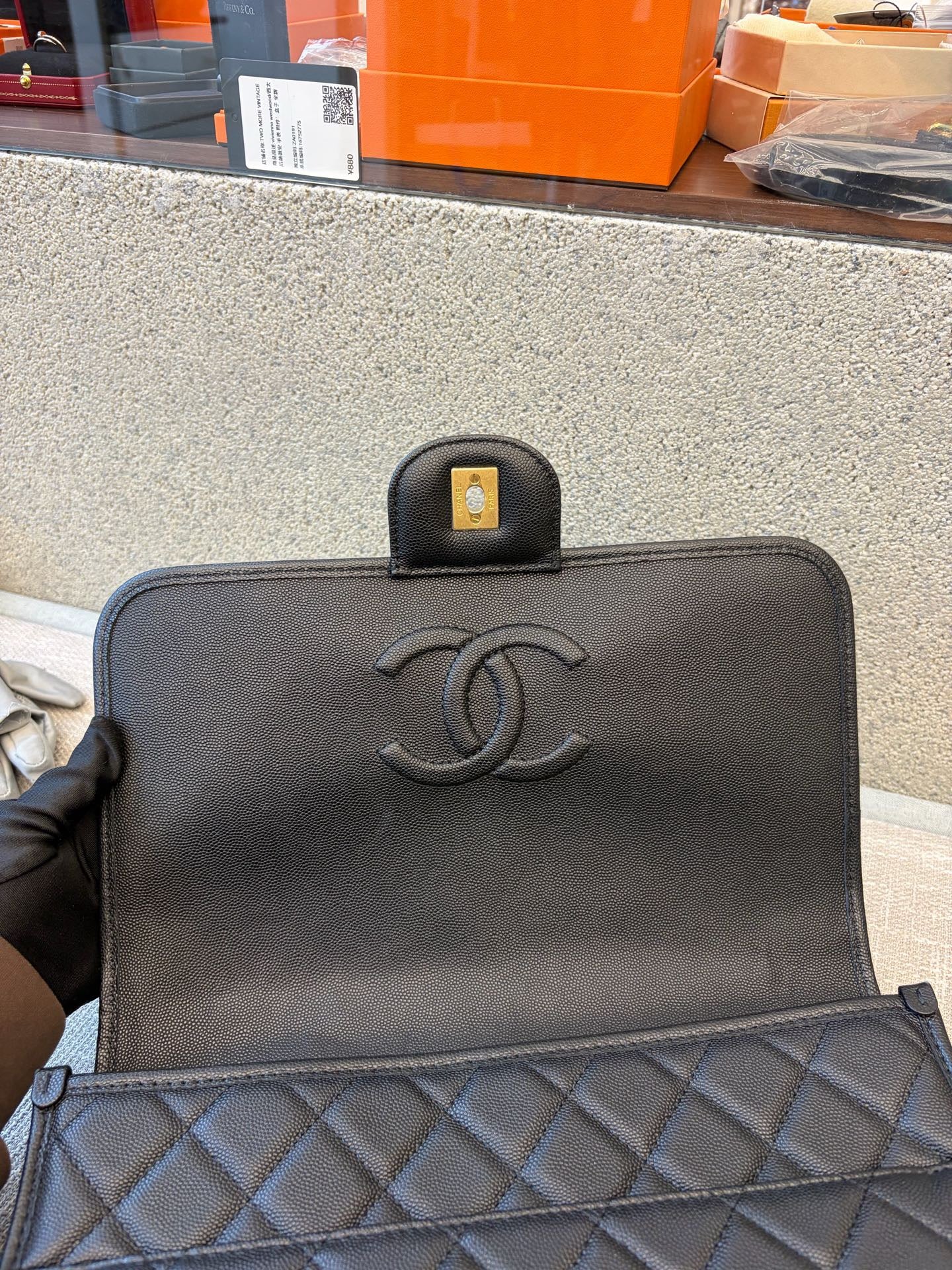 Preloved Chanel Black n Gold 22k Large School Memory Backpack With Tag