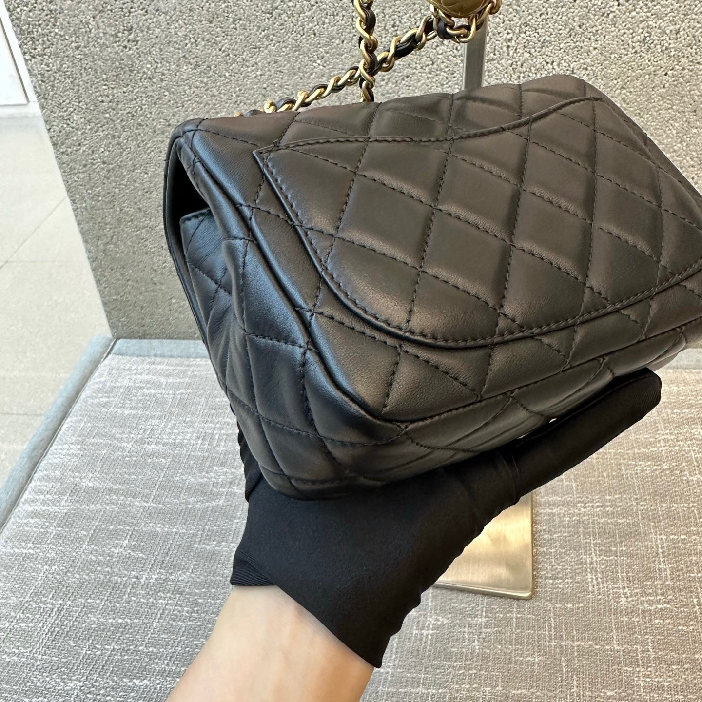 Preloved Chanel Black N Gold Pearl Crush Mini Square