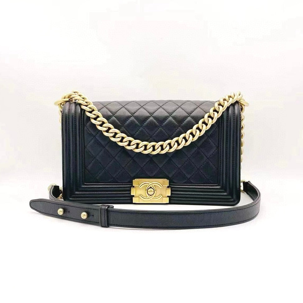 Preloved Chanel Black n Gold Boy Medium