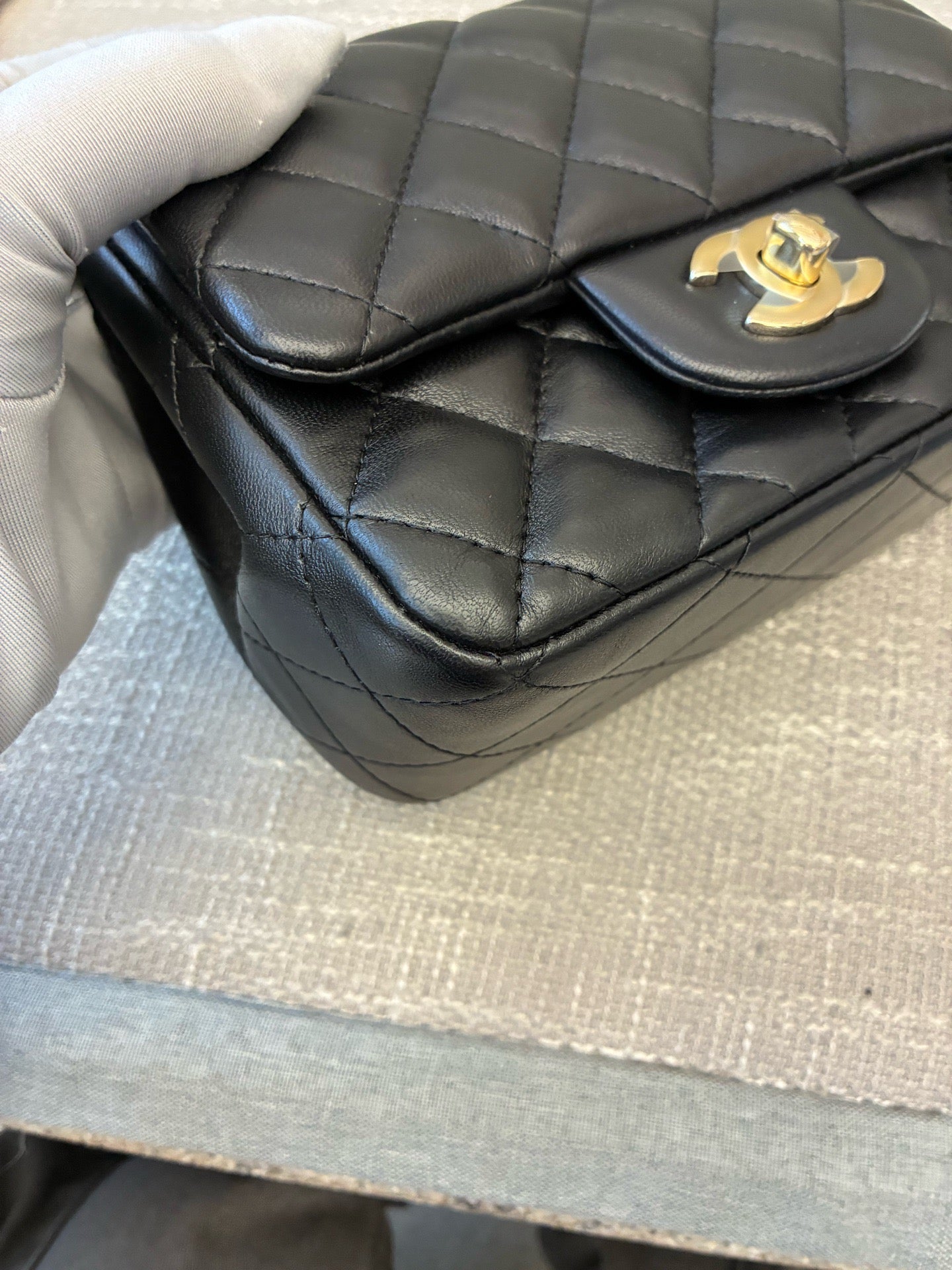 Preloved Chanel Black n Gold Classic Flap Bag Mini Square