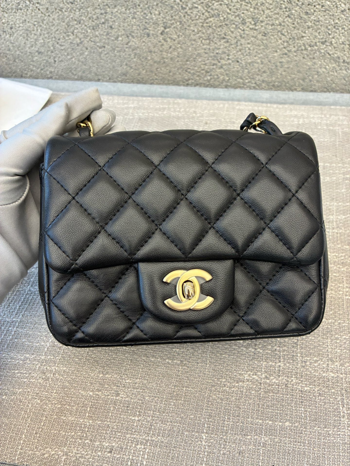 Preloved Chanel Black n Gold Classic Flap Bag Mini Square
