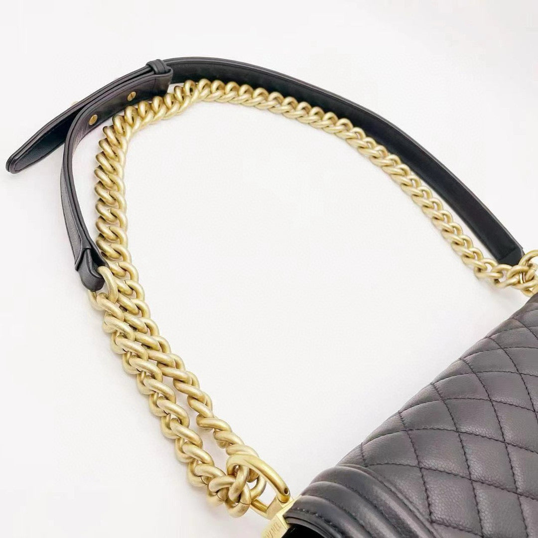 Preloved Chanel Black n Gold Boy Medium