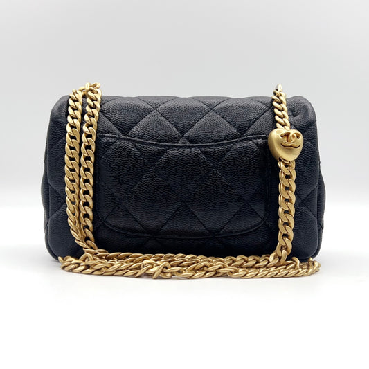 Preloved Chanel Black n Gold 23p Small Flap with Heart Adjustable Chain