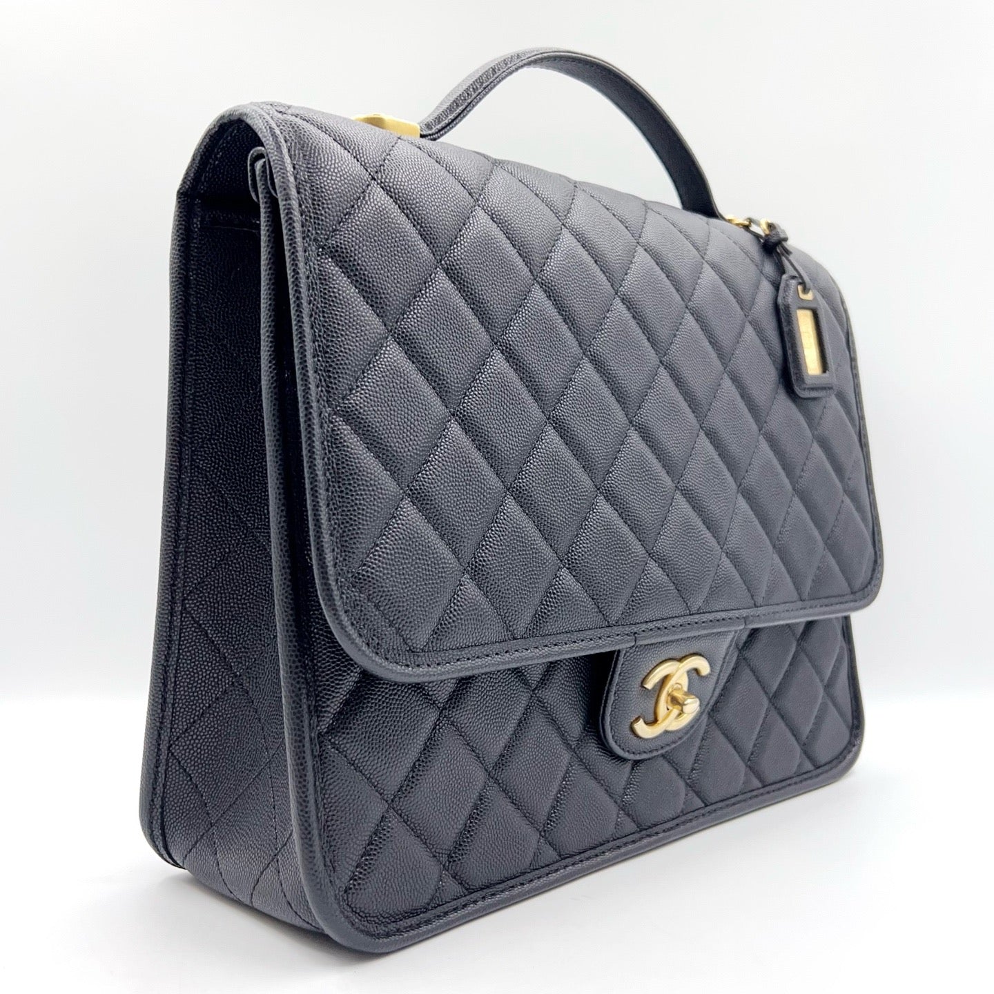 Preloved Chanel Black n Gold 22k Large School Memory Backpack With Tag