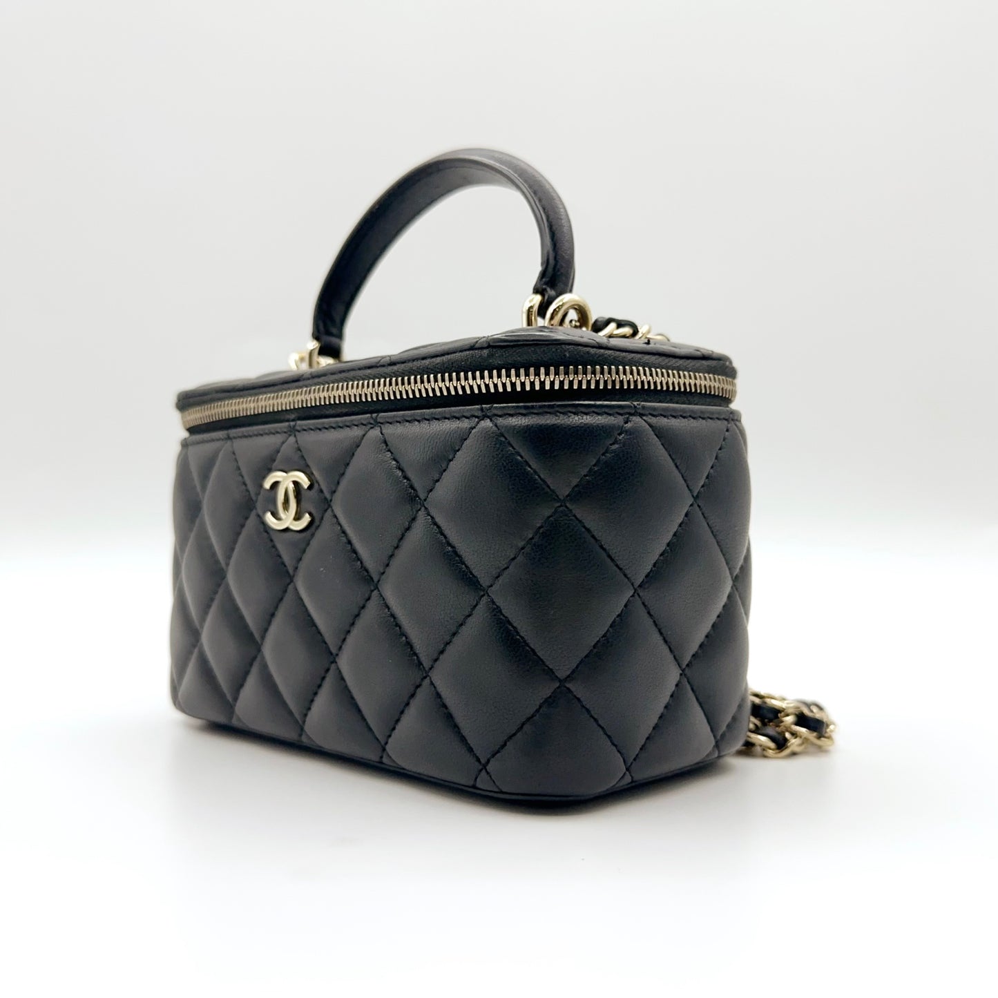 Preloved Chanel Black n Gold Classic Vanity Case with Top Handle
