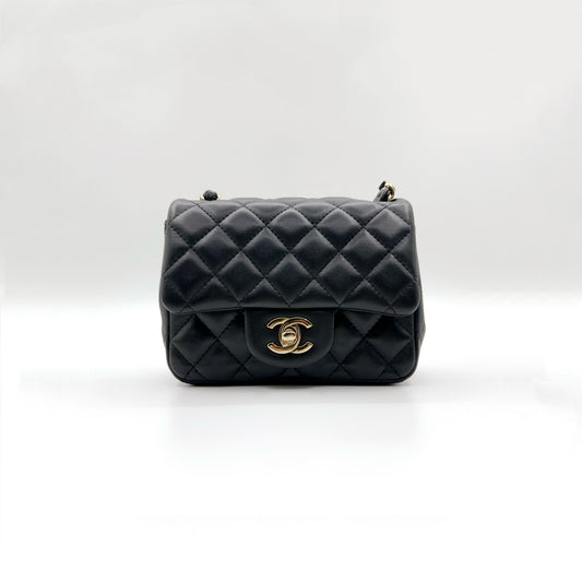 Preloved Chanel Black n Gold Classic Flap Bag Mini Square
