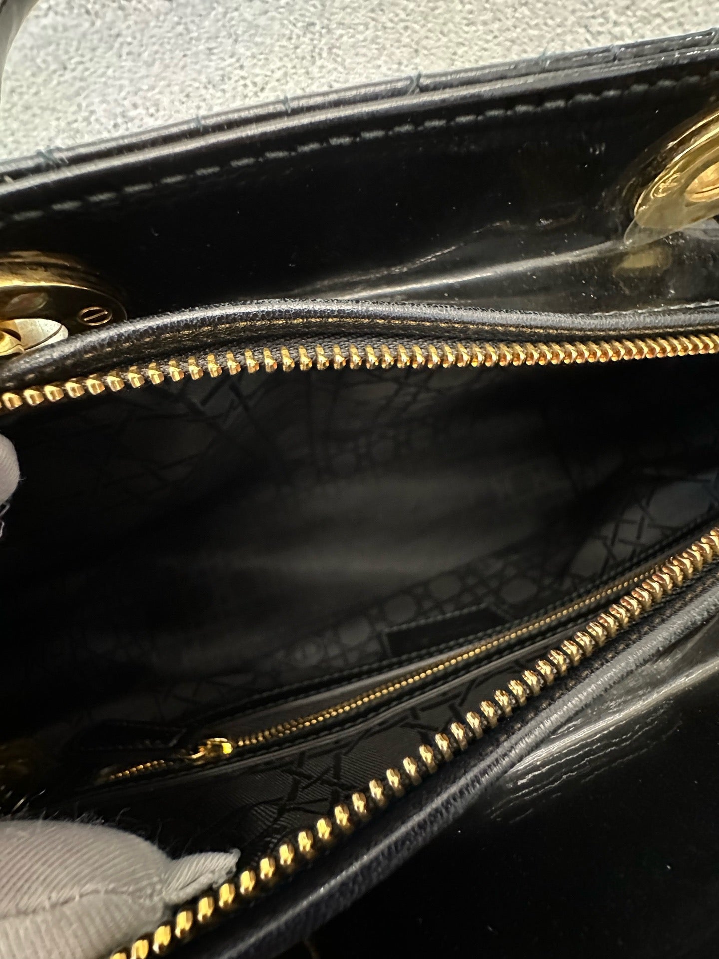 Preloved Christian Dior Black n Gold Lady Dior Large