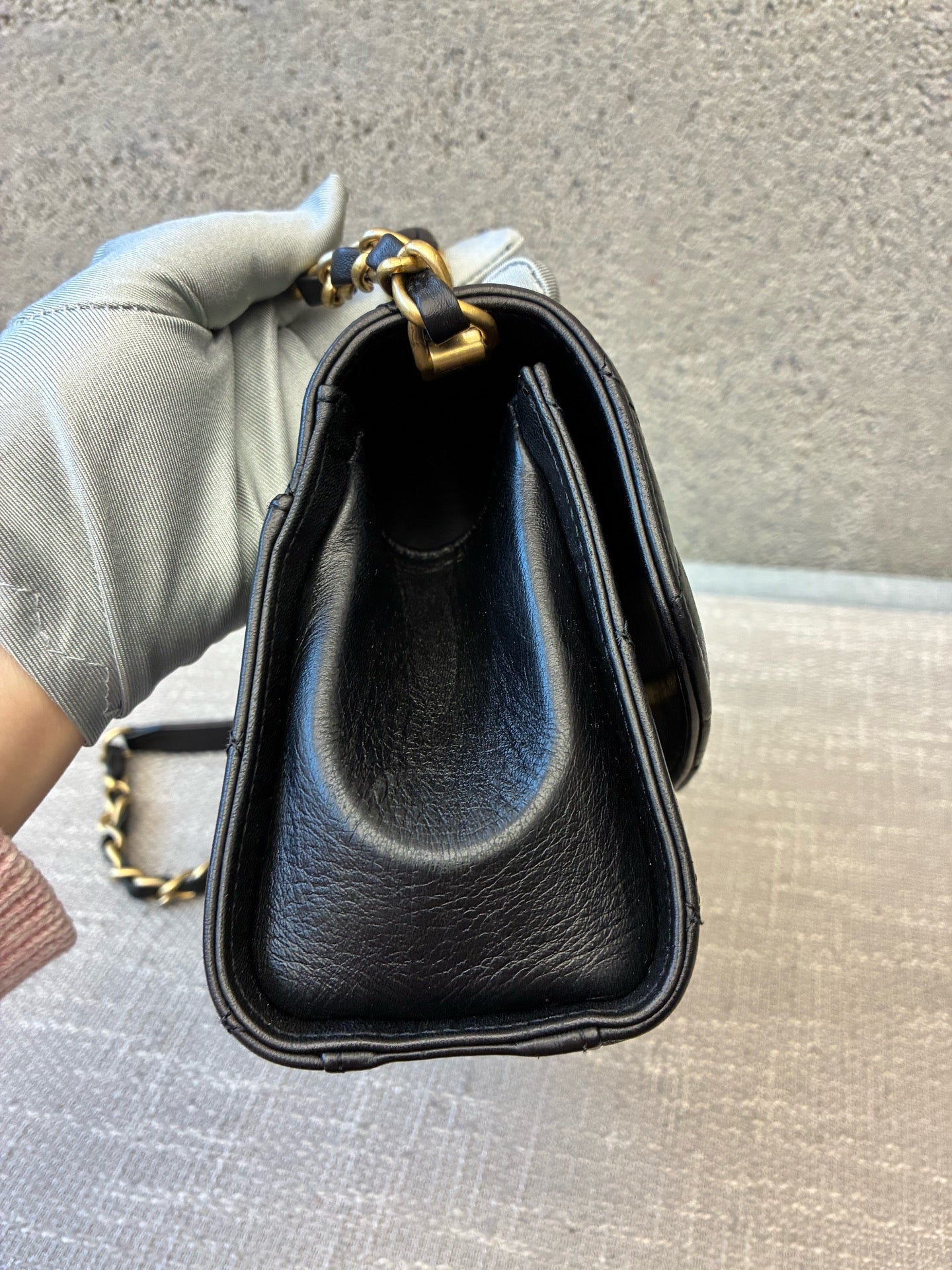 Preloved Chanel Black n Gold Flap Bag Mini with Top Handle