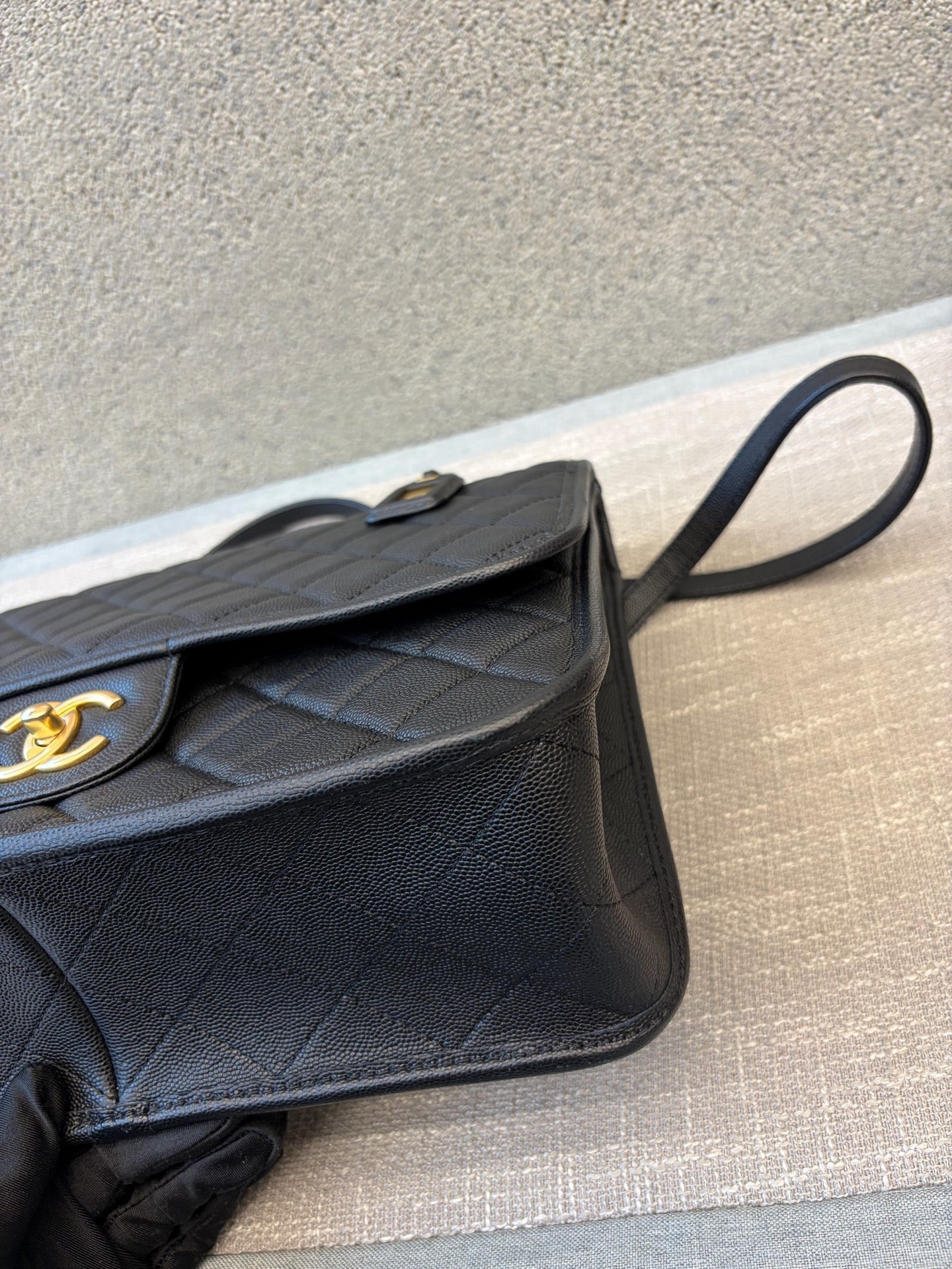 Preloved Chanel Black n Gold 22k Large School Memory Backpack With Tag