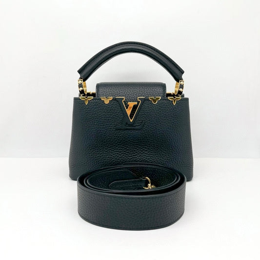 Preloved Louis Vuitton LV Black n Gold Capucines Mini
