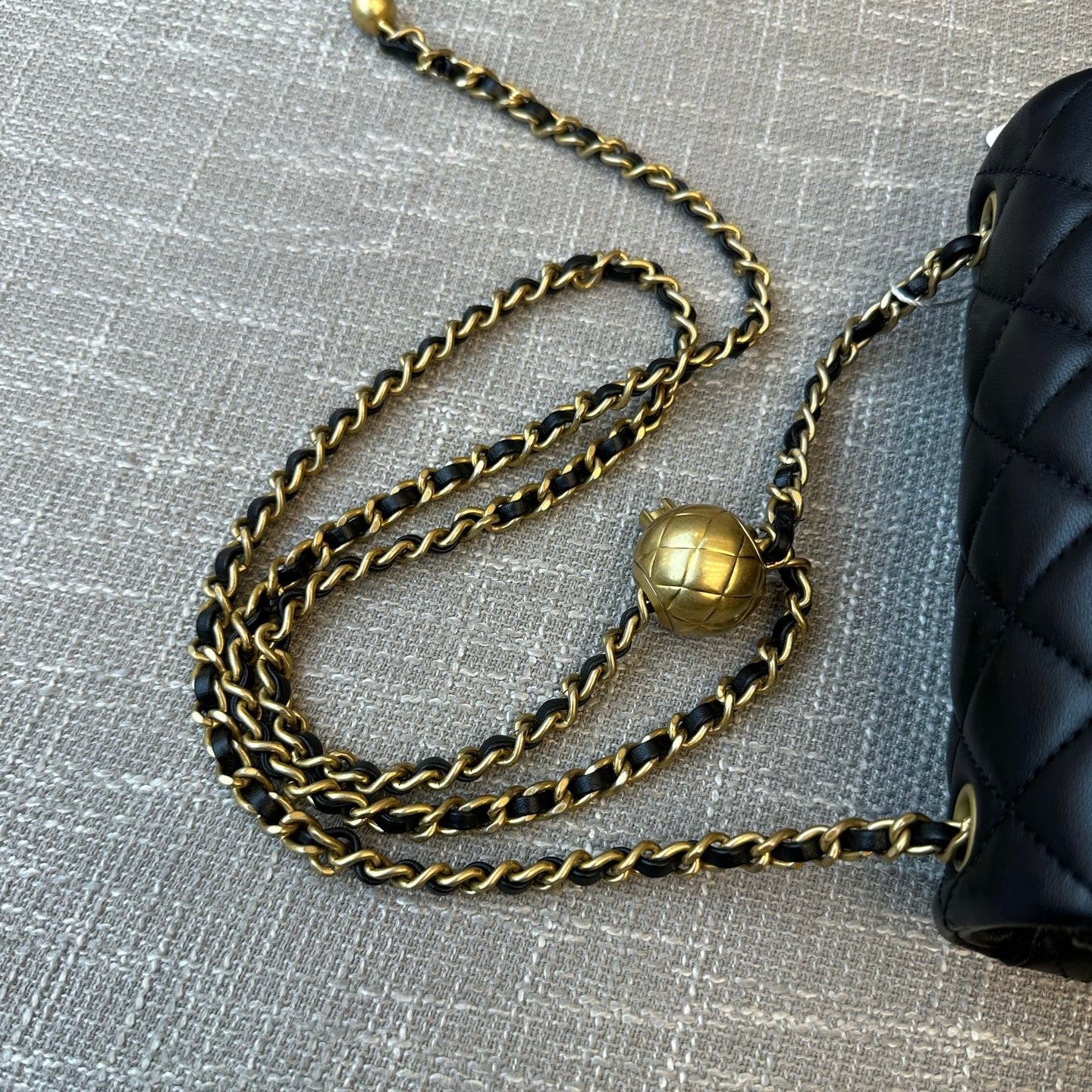 Preloved Chanel Black N Gold Pearl Crush Mini Square