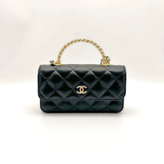 Preloved Chanel Black n Gold 24S Top Handle Flap