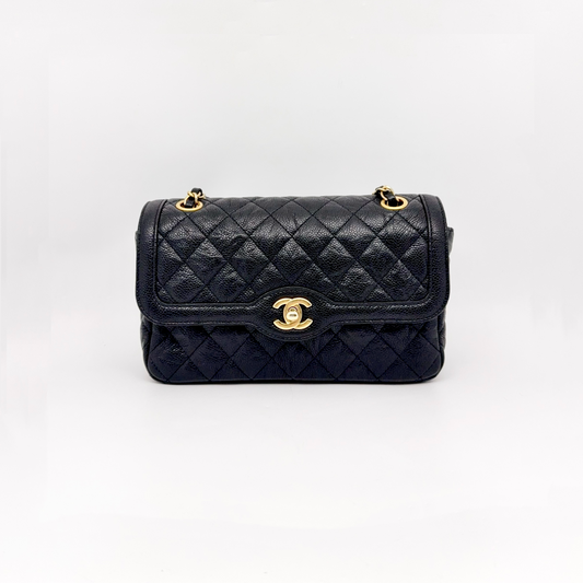 Preloved Chanel Black n Gold Two-Tone Day Flap Small