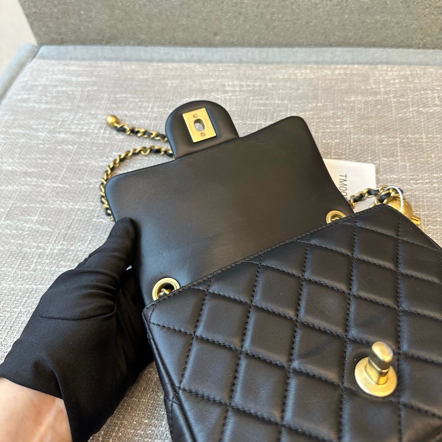 Preloved Chanel Black N Gold Pearl Crush Mini Square