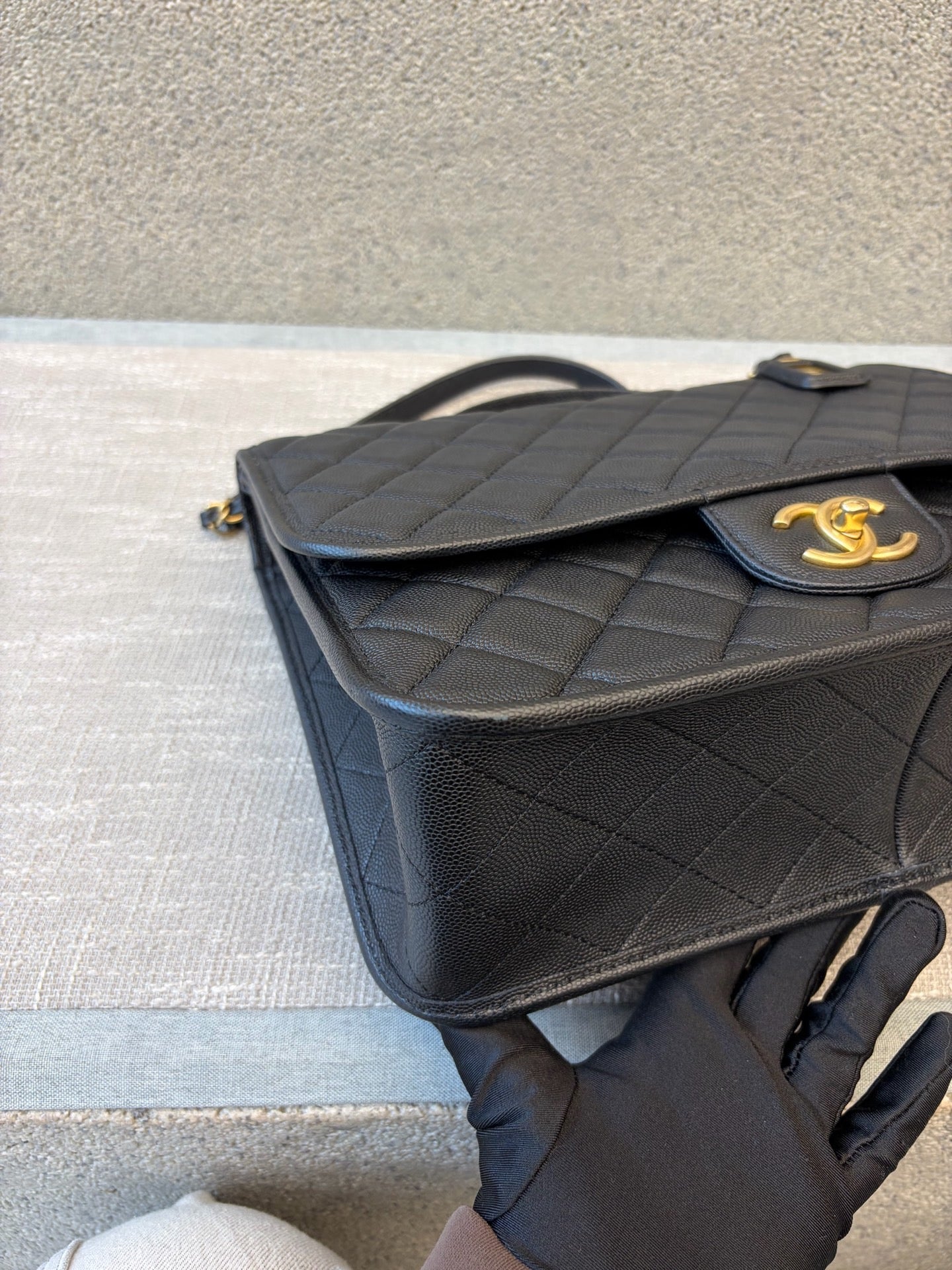 Preloved Chanel Black n Gold 22k Large School Memory Backpack With Tag