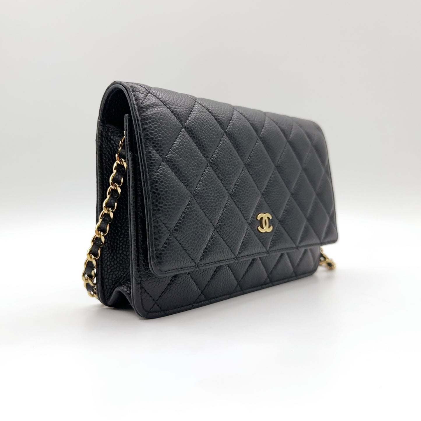 Preloved Chanel Black n Gold Classic Wallet On Chain (WOC)