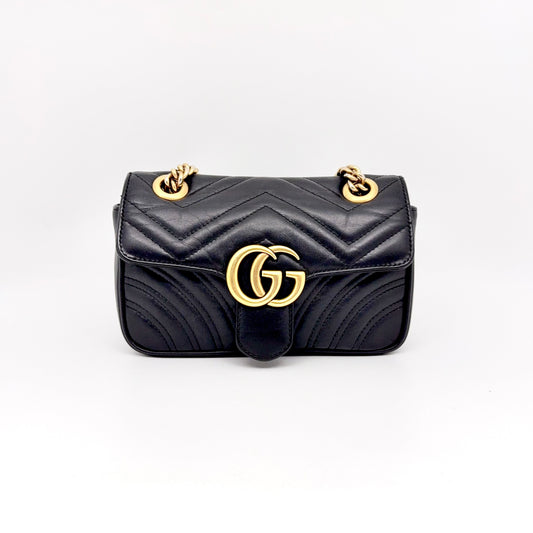 Preloved Gucci Black n Gold GG Marmont Shoulder Bag Small