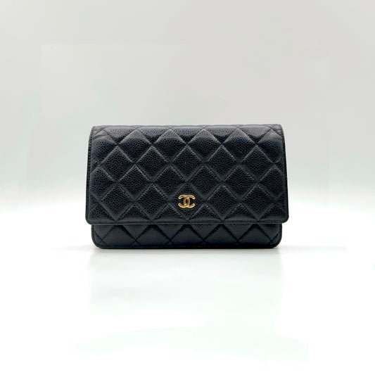 Preloved Chanel Black n Gold Classic Wallet On Chain (WOC)