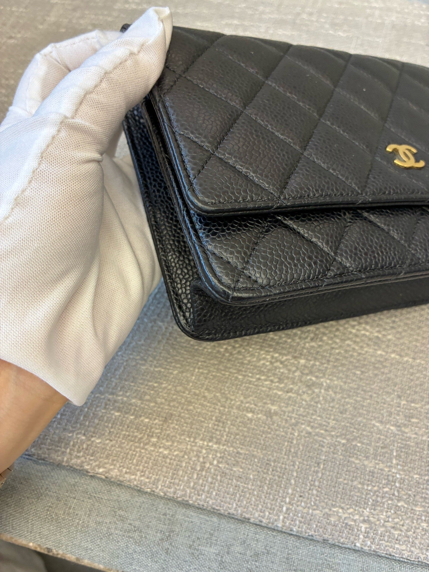 Preloved Chanel Black n Gold Classic Wallet On Chain (WOC)