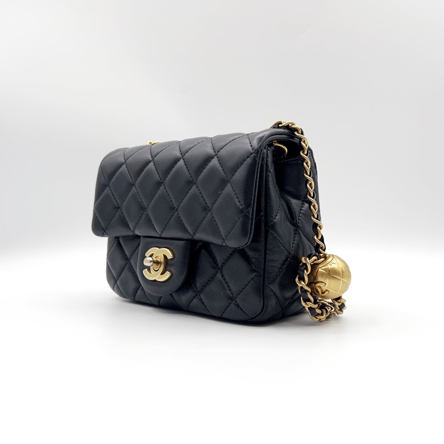 Preloved Chanel Black N Gold Pearl Crush Mini Square