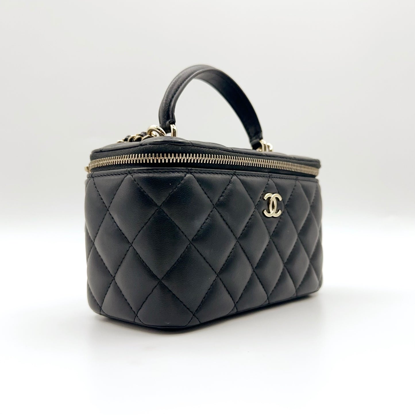 Preloved Chanel Black n Gold Classic Vanity Case with Top Handle
