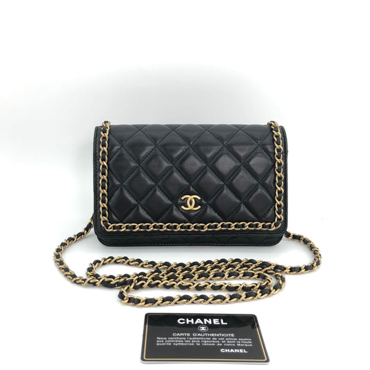 Preloved Chanel Black n Gold Chain Around Wallet On Chain WOC