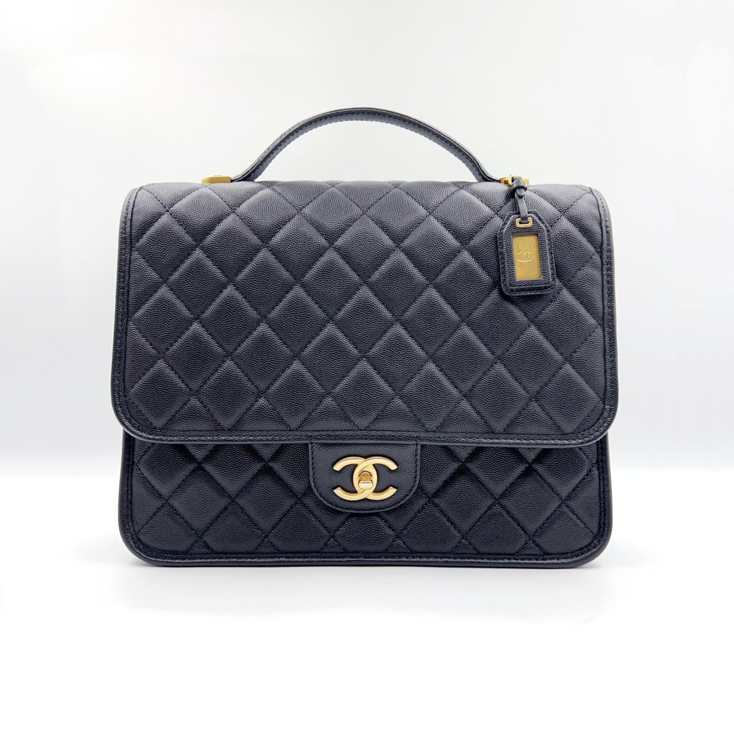 Preloved Chanel Black n Gold 22k Large School Memory Backpack With Tag