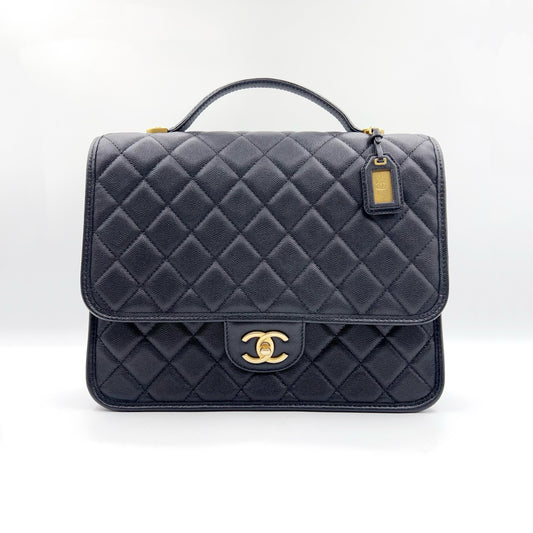 Preloved Chanel Black n Gold 22k Large School Memory Backpack With Tag