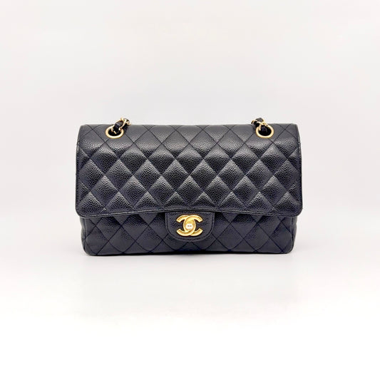 Preloved Chanel Black n Gold Classic Flap Medium