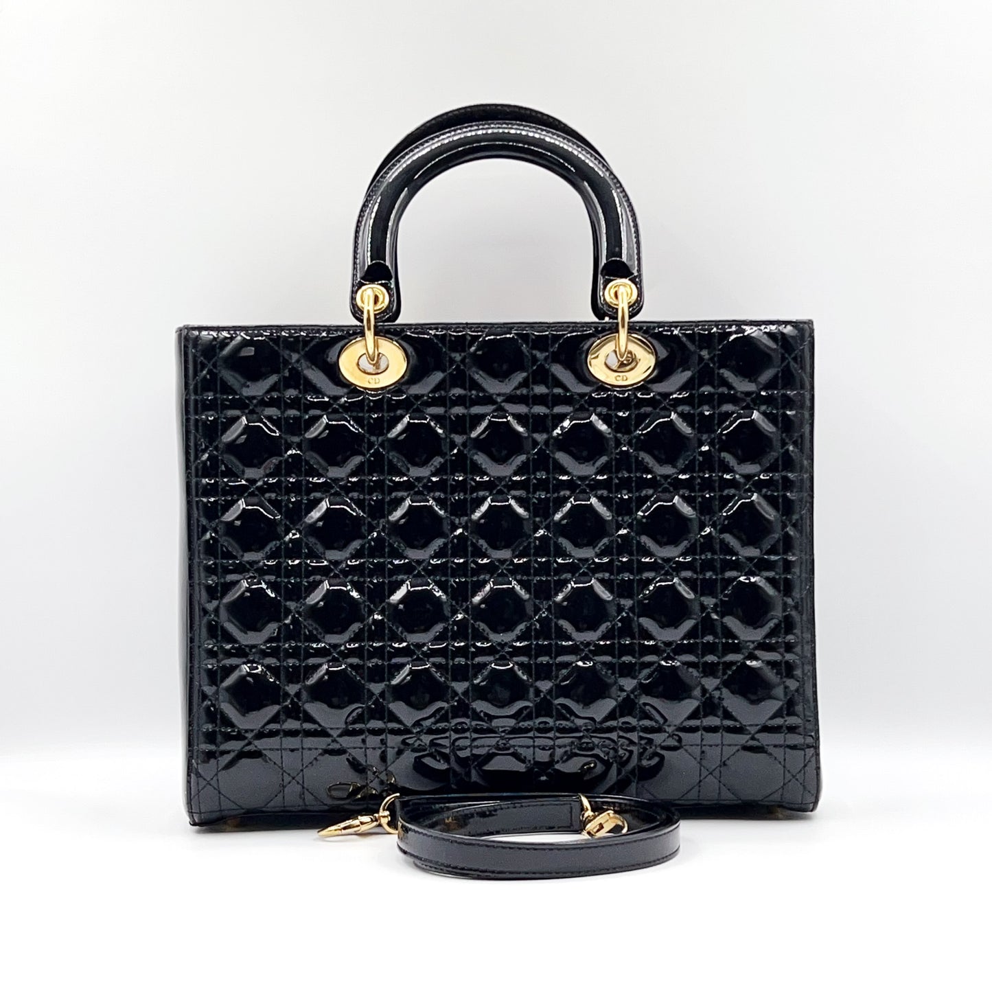 Preloved Christian Dior Black n Gold Lady Dior Large