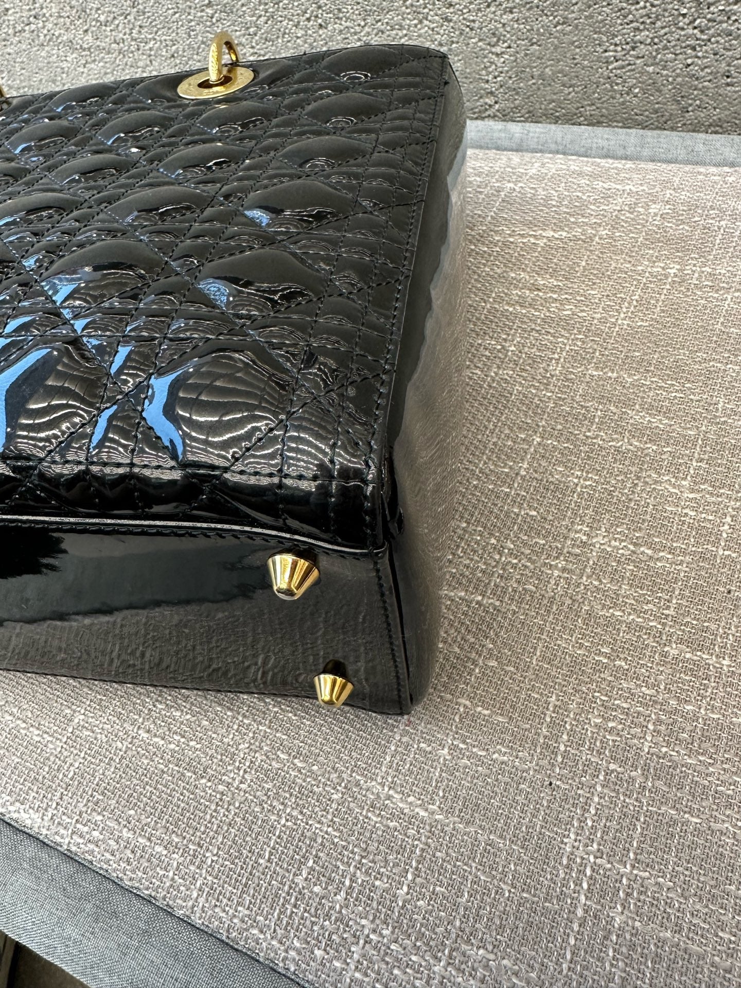 Preloved Christian Dior Black n Gold Lady Dior Large