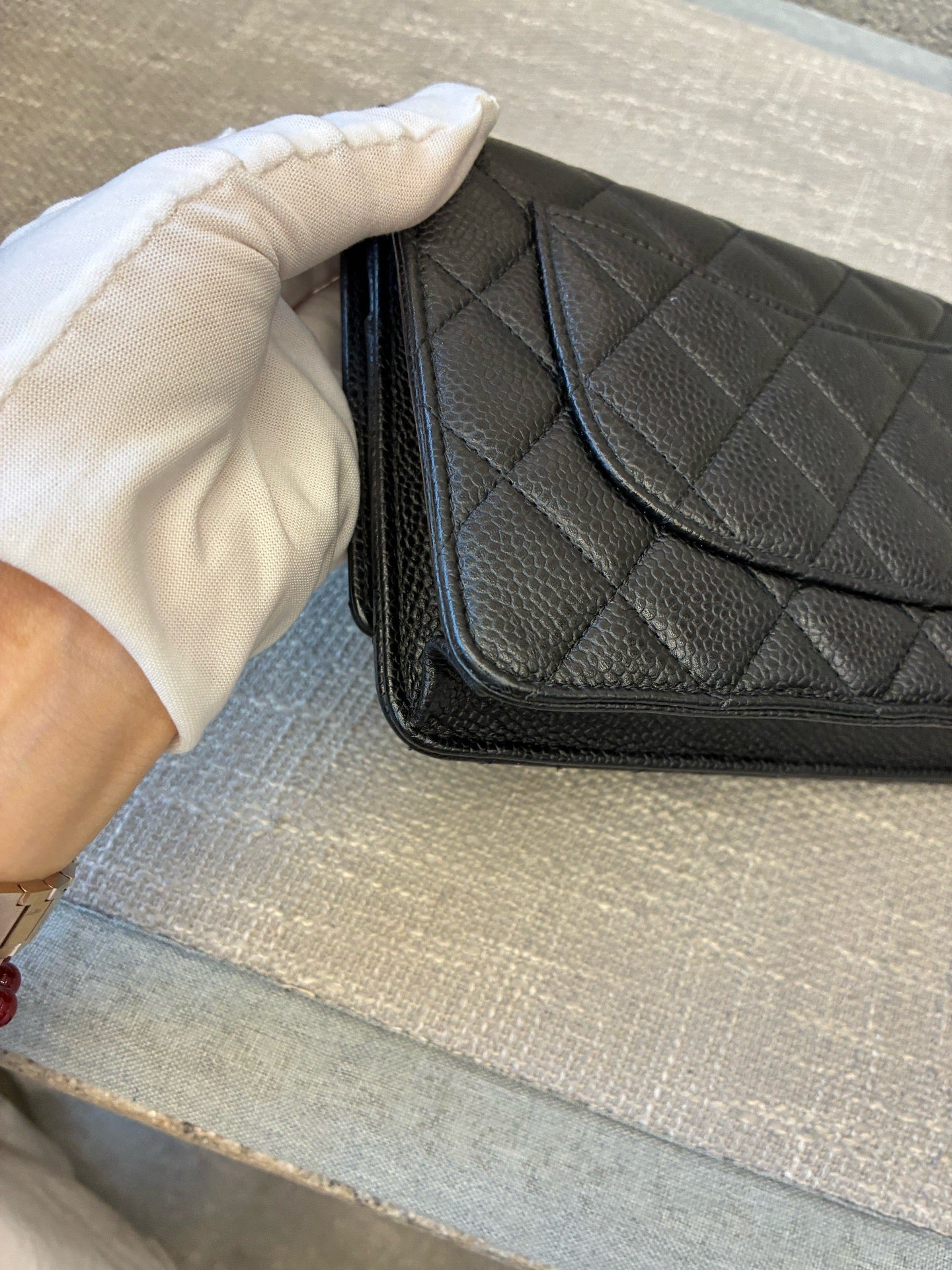 Preloved Chanel Black n Gold Classic Wallet On Chain (WOC)