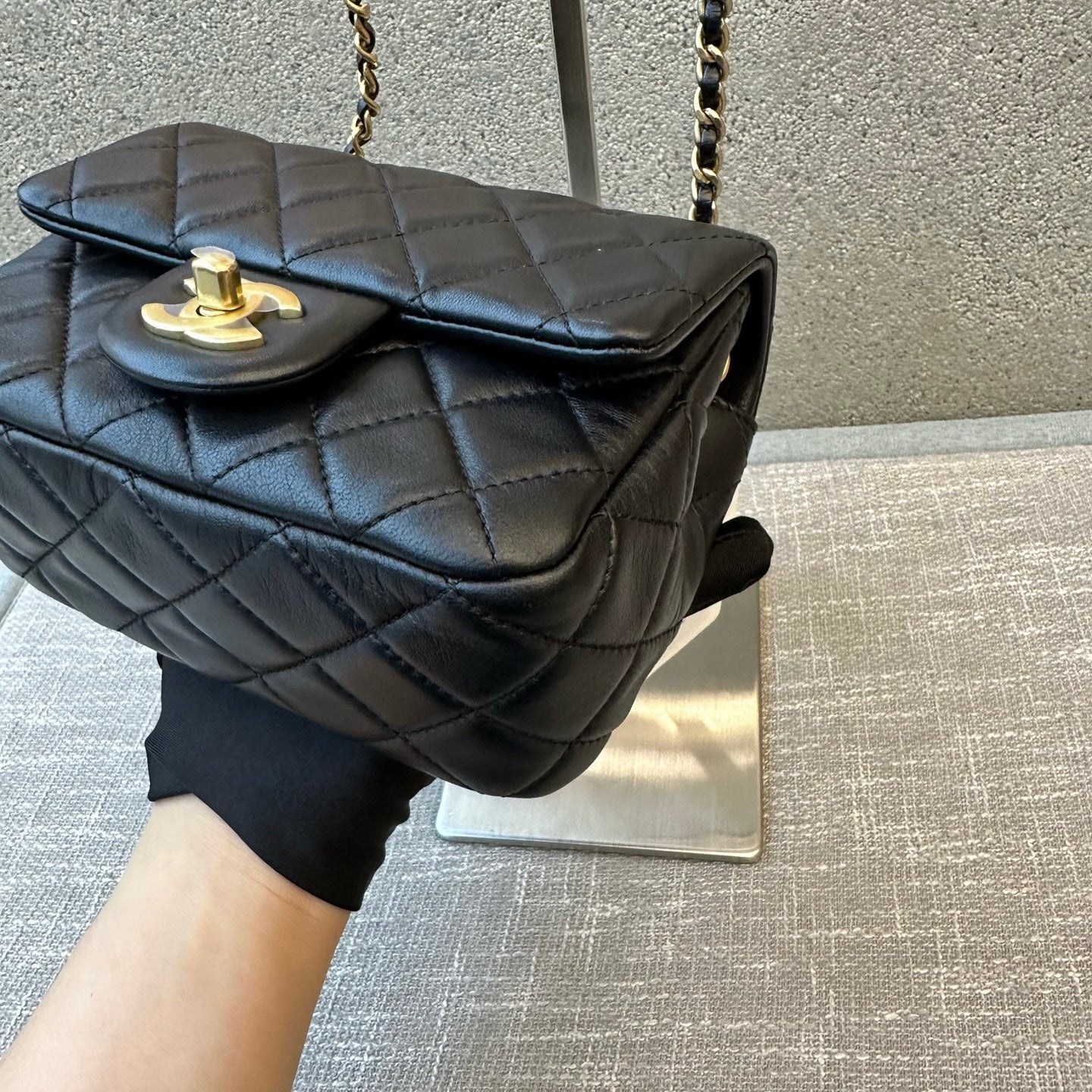 Preloved Chanel Black N Gold Pearl Crush Mini Square